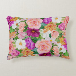 Cojín Decorativo Colorida acuarela Jardín floral Púrpura Rosa