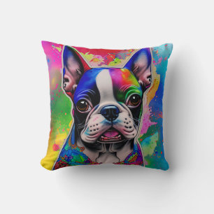 Cojín Decorativo Colorida pintura de Boston Terrier salpicó la plaz
