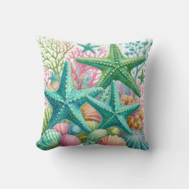 Cojín Decorativo Colorida Playa Costera De Mariscos De Mariscos De 