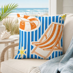 Cojín Decorativo Colorida Playa Naranja Azul Rayas Audaces