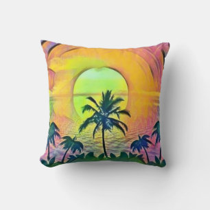 Cojín Decorativo Colorida puesta de sol en la pintura acuática de l