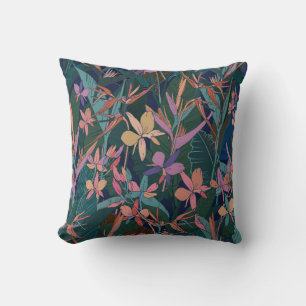 Cojín Decorativo Coloridas hojas de selva tropical y flores mano d