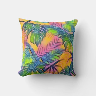 Cojín Decorativo Coloridas hojas tropicales de gran tamaño pintura 