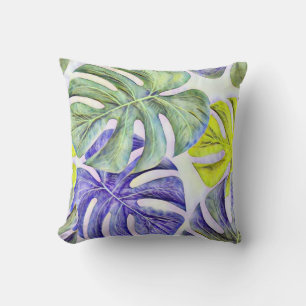 Cojín Decorativo Coloridas hojas tropicales de gran tamaño pintura 