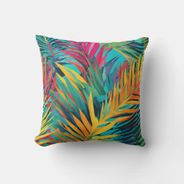 Cojín Decorativo Coloridas hojas tropicales frontales de palmas