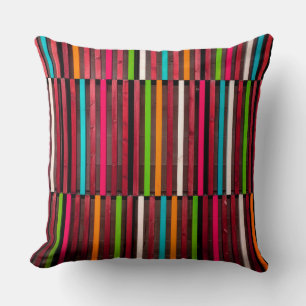 Cojín Decorativo Coloridas líneas Naranja azul maderero Diversión