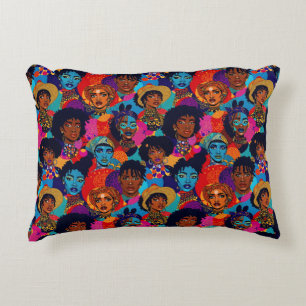 Cojín Decorativo Coloridas mujeres africanas en azul