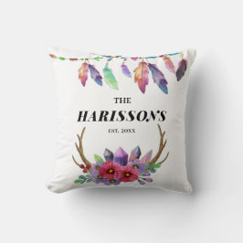 Cojín Decorativo Coloridas plumas de boho y familia de Personalizad