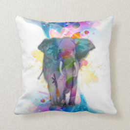 Cojín Decorativo coloridas y lindas acuarelas salpican elefante