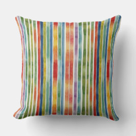 Cojín Decorativo Coloridas y vibrantes franjas arcoiris acuarela