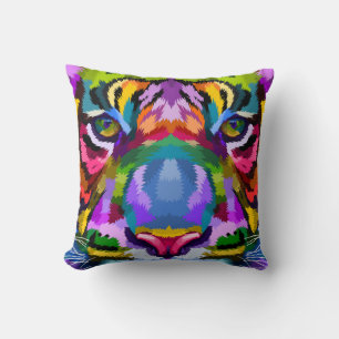 Cojín Decorativo Colorido Abstracto Cara de tigre - Vibrante Psicod