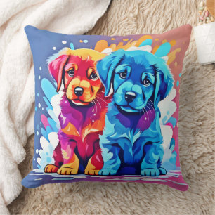 Cojín Decorativo Colorido arte de la pareja de cachorros