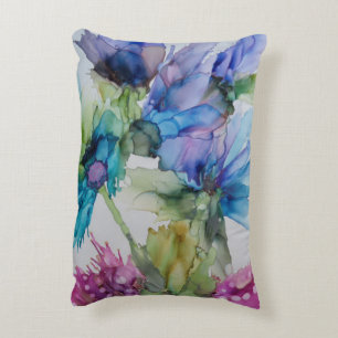 Cojín Decorativo Colorido Azul Púrpura Rosa Verde Floral Art