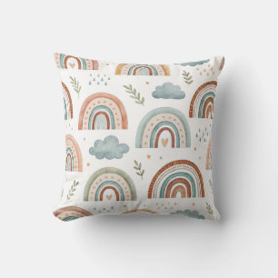 Cojín Decorativo Colorido Boho Acuarela Arcoíris Moderno Cuarto de