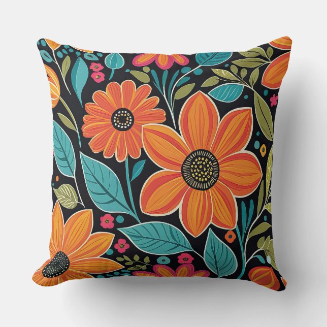 Cojín Decorativo colorido caprichoso floral (Anverso)