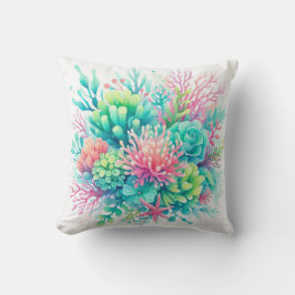 Cojín Decorativo Colorido Cute Coral Vida Marina Náutico Costero Pl