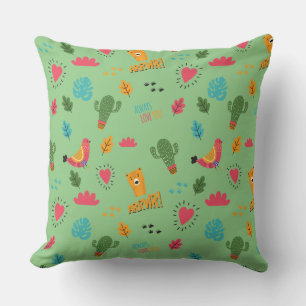 Cojín Decorativo Colorido Doodle Animales Y Palabras Patrón