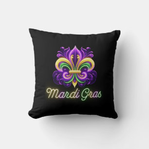 Cojín Decorativo Colorido Fleur de lis de neón de Mardi Gras