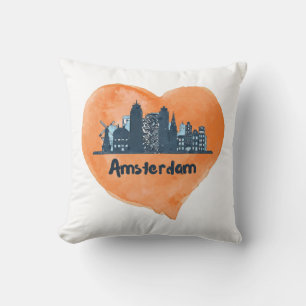 Cojín Decorativo Colorido horizonte de la ciudad de Ámsterdam acuar