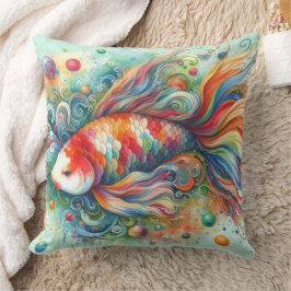Cojín Decorativo Colorido Koi Fish Whimsical Watercolor Naranja Ver