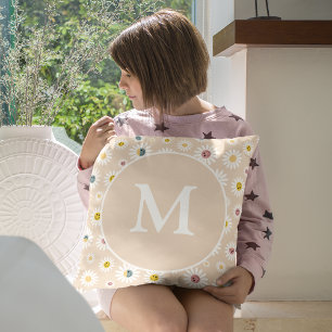 Cojín Decorativo Colorido Monograma Sonriente Daisy personalizado
