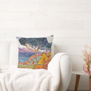 Cojín Decorativo Colorido paisaje de montaña vintage con cita