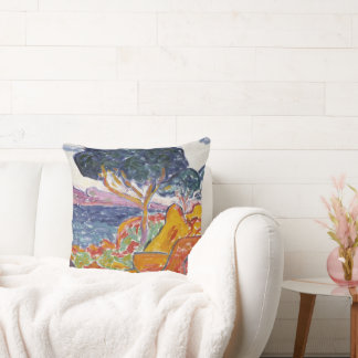 Cojín Decorativo Colorido paisaje de montaña vintage con cita