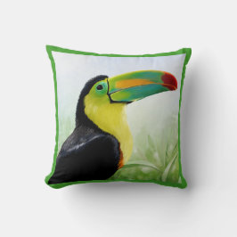Cojín Decorativo Colorido pájaro tropical negro amarillo verde toca