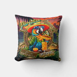 Cojín Decorativo Colorido Paraíso de loro y bebida