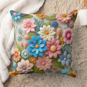 Cojín Decorativo Colorido Pastel Spring 3D Felt Floral Art