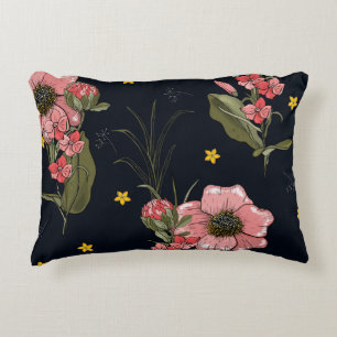 Cojín Decorativo Colorido sobre fondo oscuro. Hoja dibujada a mano,