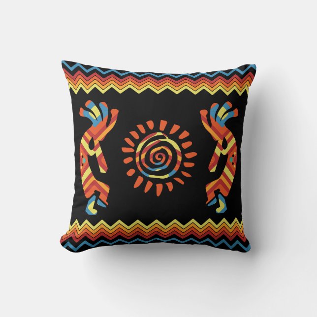Cojín decorativo colorido y solar Kokopelli (Anverso)