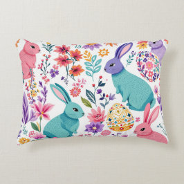 Cojín Decorativo Coloridos Bunnies Primavera Patrón Floral Pascua