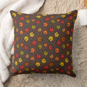 Cojín Decorativo Coloridos ladybugs sobre marrón