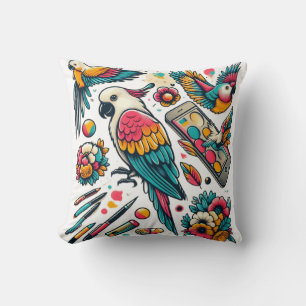 Cojín Decorativo Coloridos loros Arte Tropical