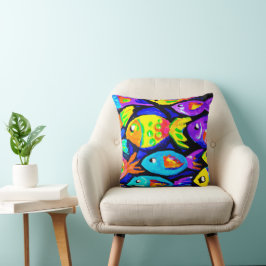 Cojín Decorativo Coloridos Patrones De Pescado Arte. Comprar Ahora