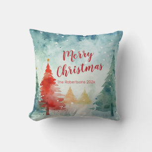 Cojín Decorativo Coloridos Pinos Árboles Feliz Navidad
