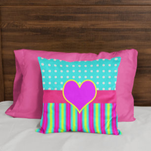 Cojín Decorativo Coloridos puntos de Polka a rayas en el corazón de
