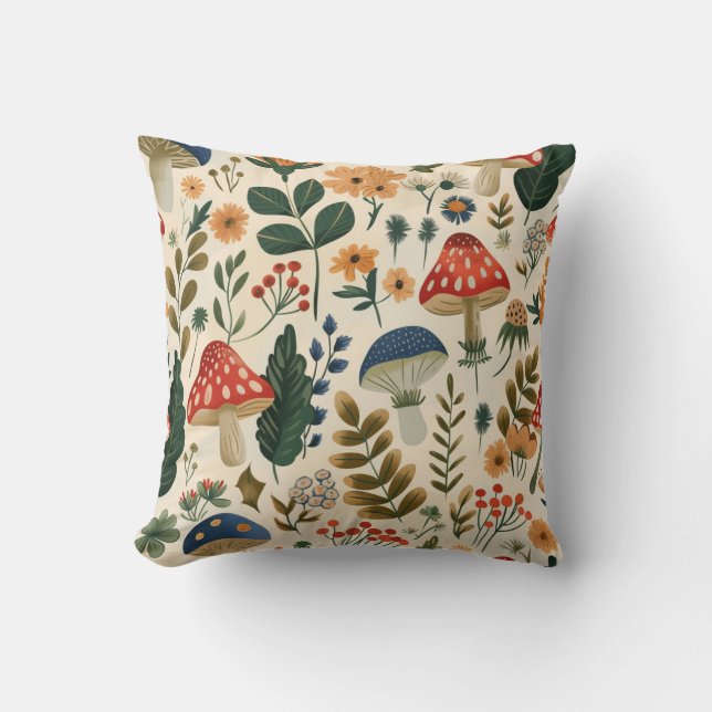 Cojín Decorativo Coloroso champiñón botánico (Anverso)