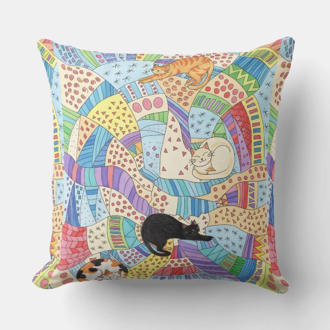 Cojín Decorativo Colourful Patchwork Catnap Doodle (Anverso)