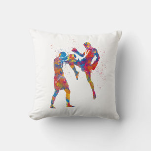 Cojín Decorativo Combatiente muay thai en acuarela