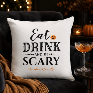 Cojín Decorativo Come, Bebe y Sé Espantoso Halloween Blanco Moderno