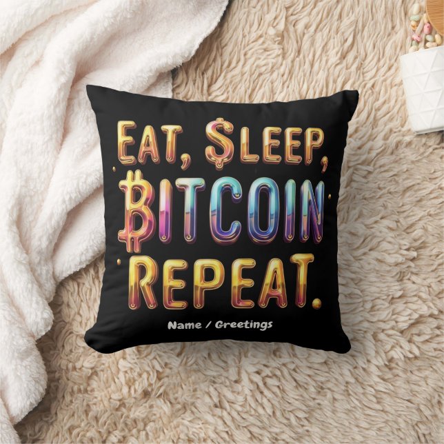 Cojín Decorativo  Come, Duerme, Bitcoin, Repite Una Criptomoneda  (Manta)