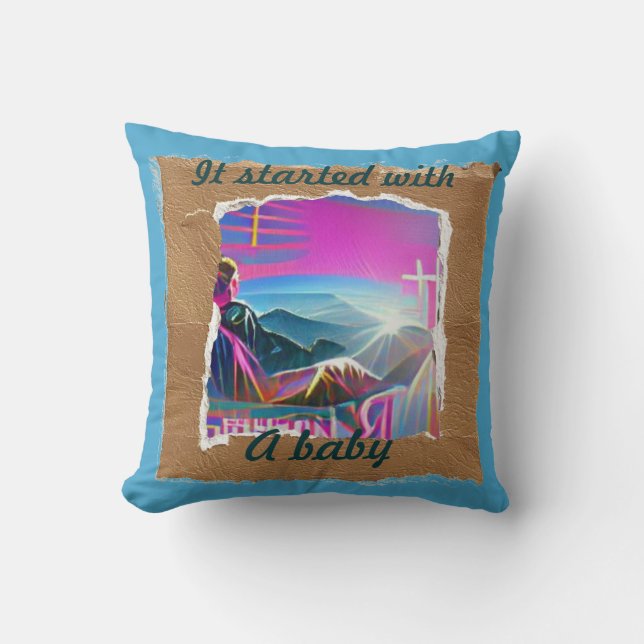 Cojín Decorativo Comenzó con un collage de bebés Navidades cristian (Anverso)