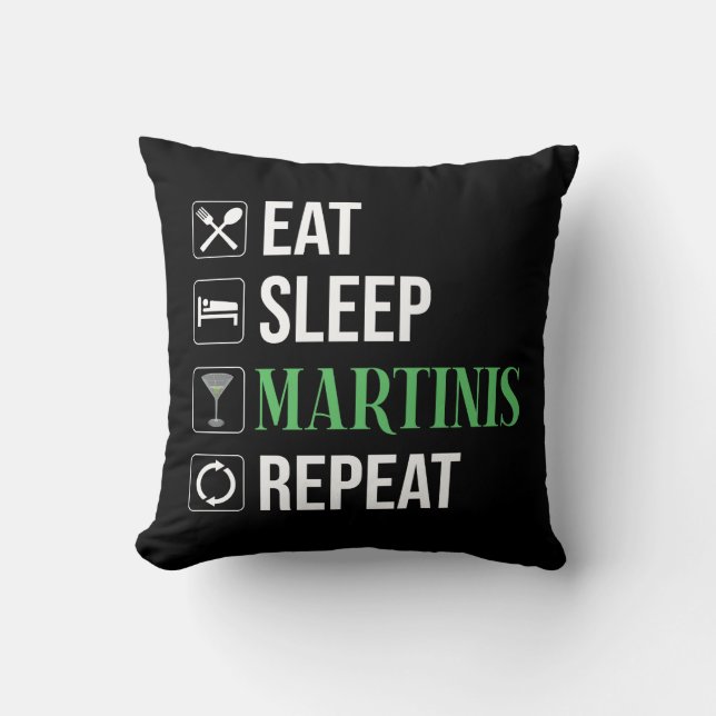 Cojín Decorativo Comer. Dormir. Martinis. Repetir. (Anverso)