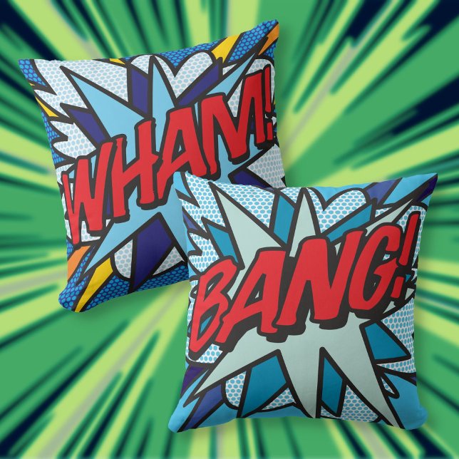 Cojín Decorativo ¡Cómic Book WHAM! ¡BANG! (Cool Modern Comic Book WHAM BANG Throw Pillow)