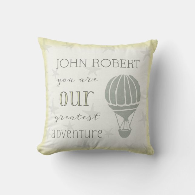 Cojín Decorativo Comienza la aventura más grande personalizada (Anverso)