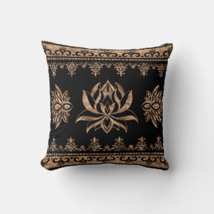 Cojín Decorativo Comodidad de lujo de Lotus Flower - negro y oro