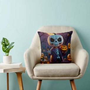 Cojín Decorativo Compañero de esqueleto del parche de calabaza