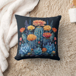 Cojín Decorativo Composición de cactus floridos, suculentos